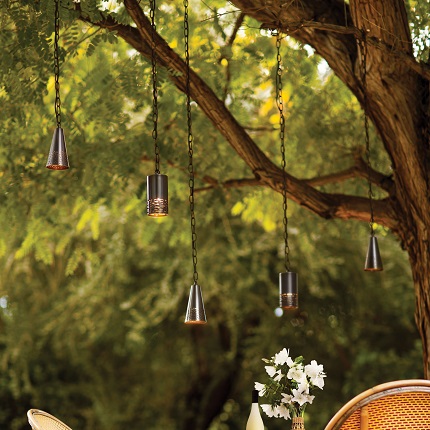 Architectural exterior with statement outdoor lighting