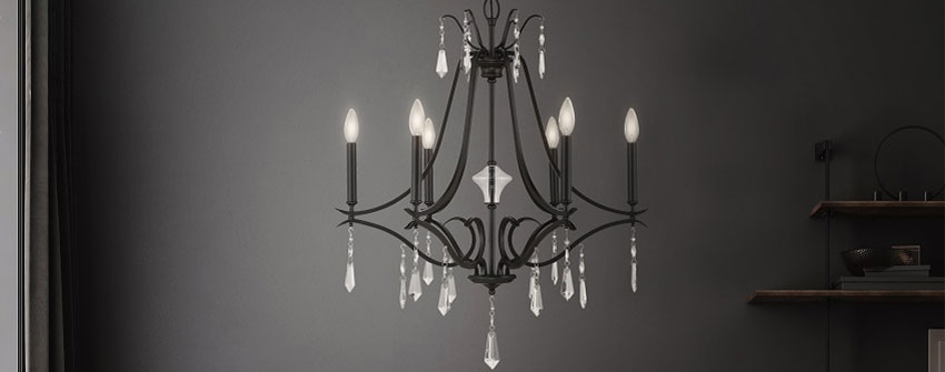 Crystal chandelier in a formal dining room