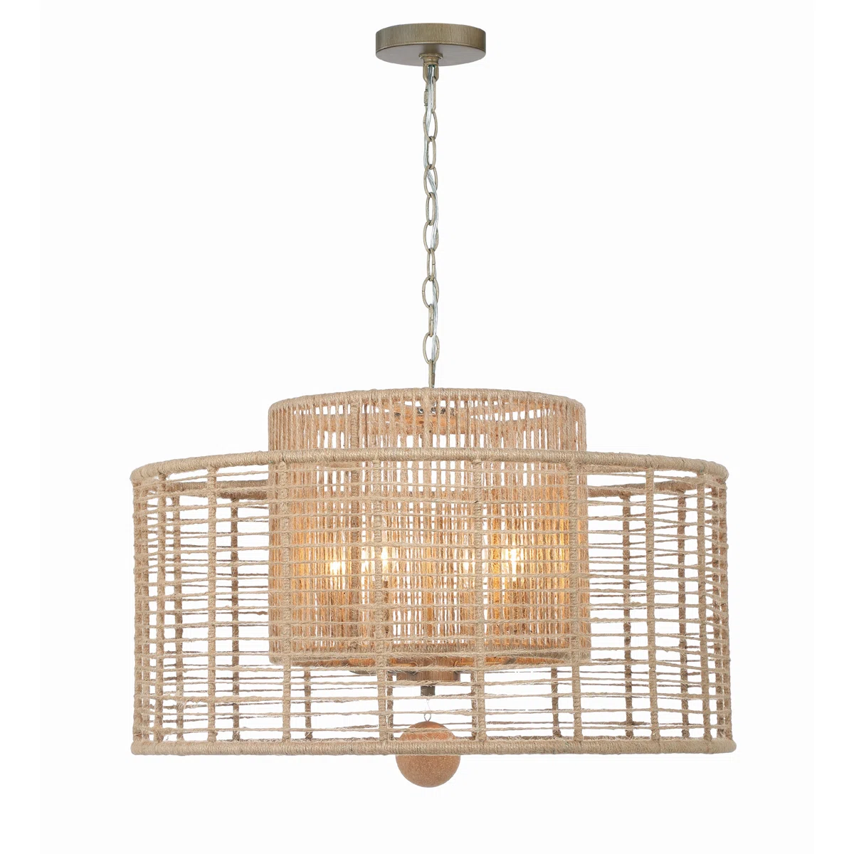 Woven rope pendant chandelier with aged brass